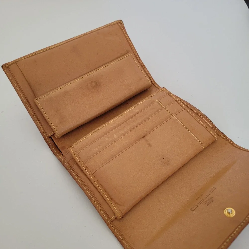 Etro Milano Paisley Trifold Wallet Leather Interior Multicolor Tan Vintage